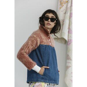 Carleen Two Tone Parka Camp Blanket Denim Cotton Size Medium Womens Pullover